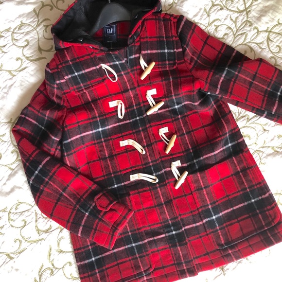 GAP Jackets & Blazers - Gap Red Plaid Tartan Wool Peacoat - Large